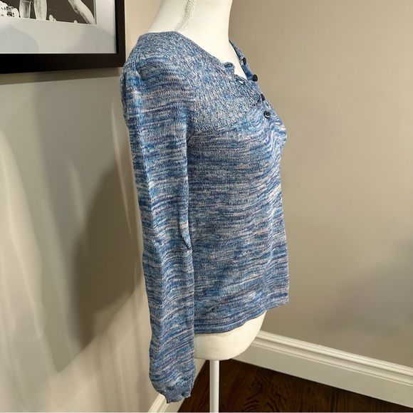 Kimchi Blue Knit Blue Henley Long Sleeve / Knit Babydoll Top - Picture 6 of 9